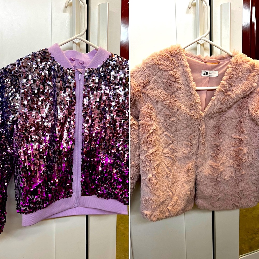 Two girls jackets - sequin and faux fur